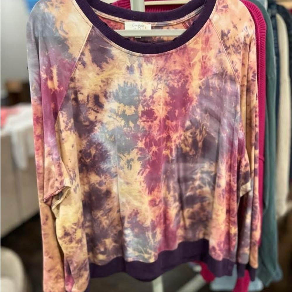 Umgee Purple and Yellow Tie-Dye Sweatshirt